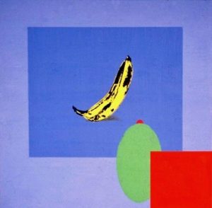 painting Banana on a Blue Square